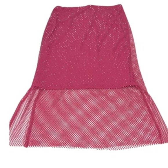 Sincerely Jules Womens Maxi Skirt Pink Mesh Net Beaded Pull On L - Picture 1 of 2
